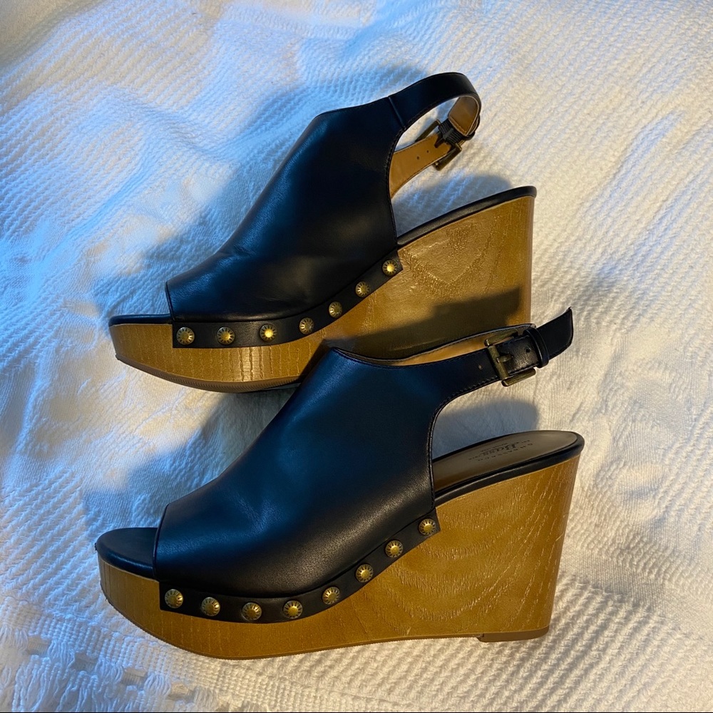 G.H.Bass & Co REGINA Black Peep-toe Platform Wedge